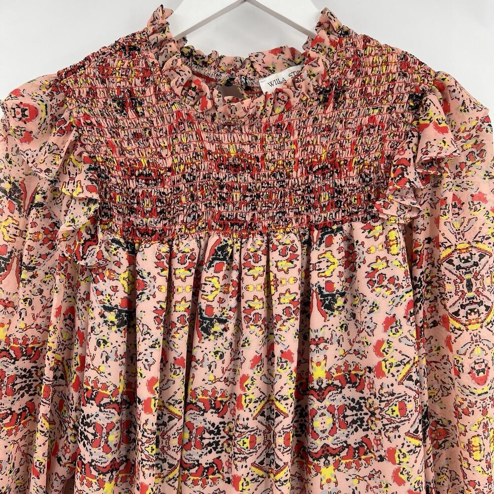 Willa Story Smocked Long Sleeve Blouse‎ Top Geometric Print Women’s Size Medium - Picture 3 of 9